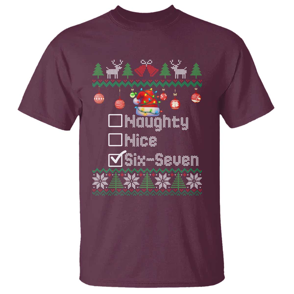 Funny 67 Christmas Checklist T Shirt Naughty Nice Six Seven Meme Holiday - Wonder Print Shop