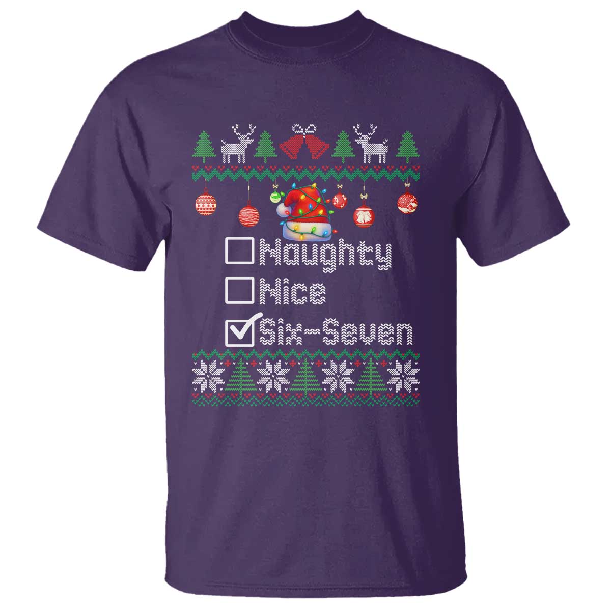 Funny 67 Christmas Checklist T Shirt Naughty Nice Six Seven Meme Holiday - Wonder Print Shop