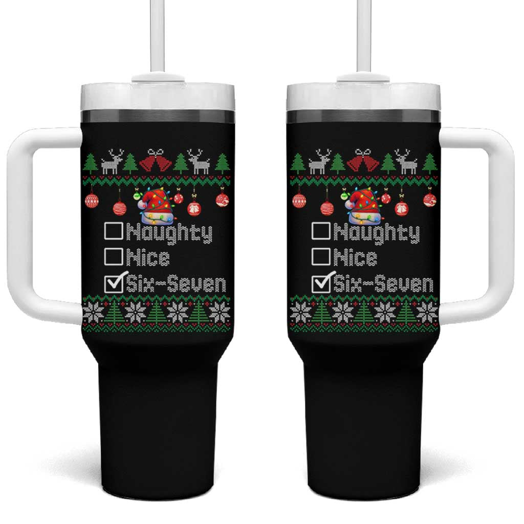 Funny 67 Christmas Checklist Tumbler With Handle Naughty Nice Six Seven Meme Holiday - Wonder Print Shop