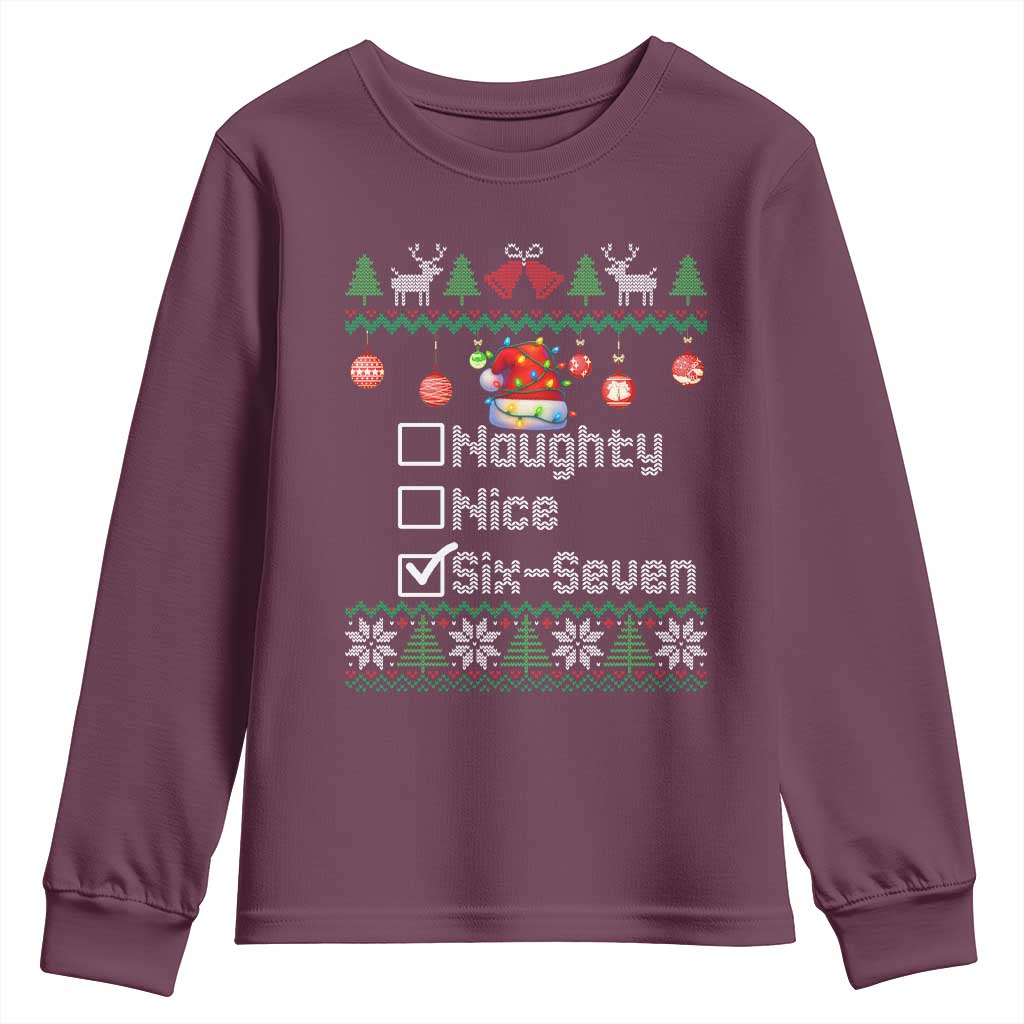 Funny 67 Christmas Checklist Youth Sweatshirt Naughty Nice Six Seven Meme Holiday - Wonder Print Shop
