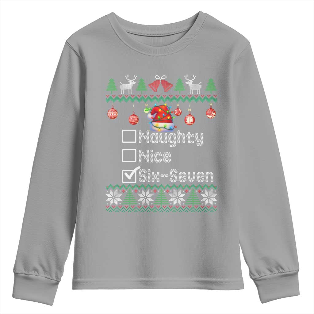 Funny 67 Christmas Checklist Youth Sweatshirt Naughty Nice Six Seven Meme Holiday - Wonder Print Shop