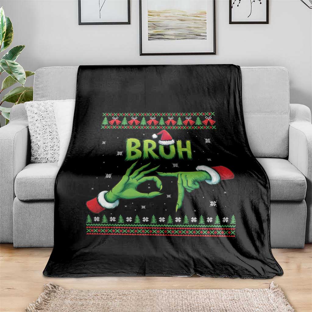 Christmas Bruh 67 Green Hands Meme Throw Blanket Funny Six Seven Meme Holiday Ugly Sweater - Wonder Print Shop