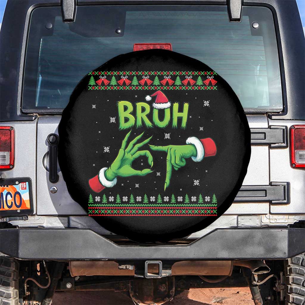 Christmas Bruh 67 Green Hands Meme Spare Tire Cover Funny Six Seven Meme Holiday Ugly Sweater - Wonder Print Shop