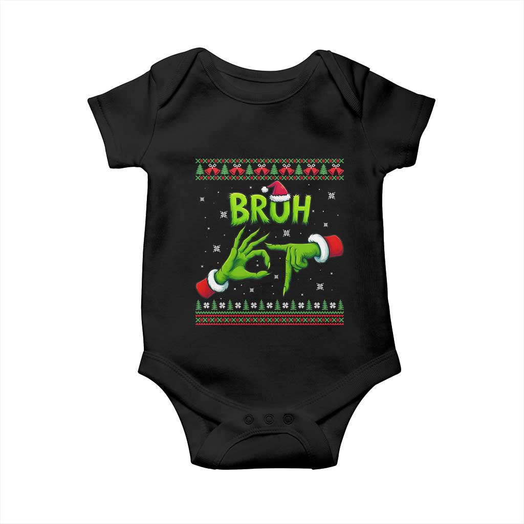 Christmas Bruh 67 Green Hands Meme Baby Onesie Funny Six Seven Meme Holiday Ugly Sweater - Wonder Print Shop