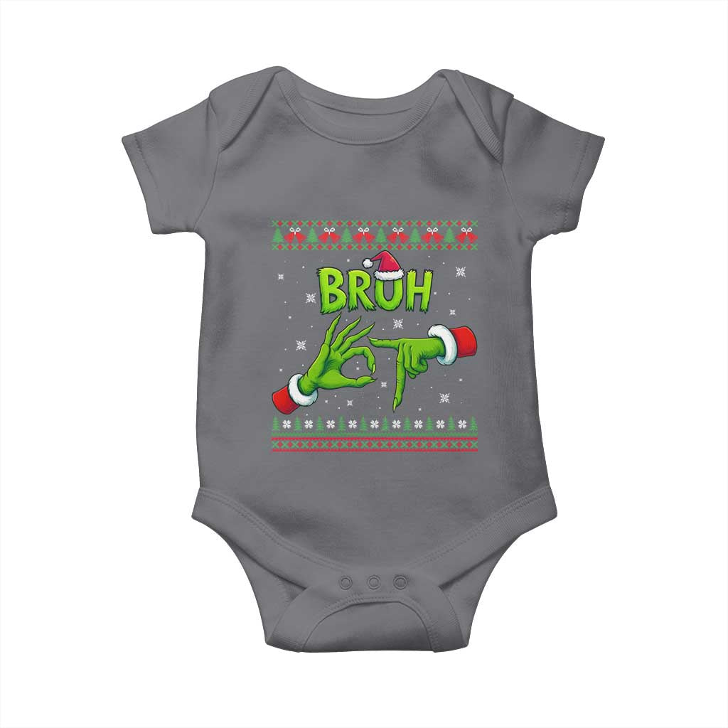Christmas Bruh 67 Green Hands Meme Baby Onesie Funny Six Seven Meme Holiday Ugly Sweater - Wonder Print Shop