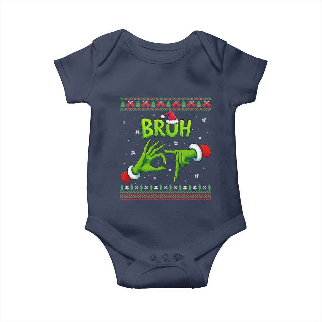 Christmas Bruh 67 Green Hands Meme Baby Onesie Funny Six Seven Meme Holiday Ugly Sweater - Wonder Print Shop