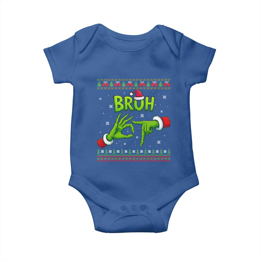 Christmas Bruh 67 Green Hands Meme Baby Onesie Funny Six Seven Meme Holiday Ugly Sweater - Wonder Print Shop