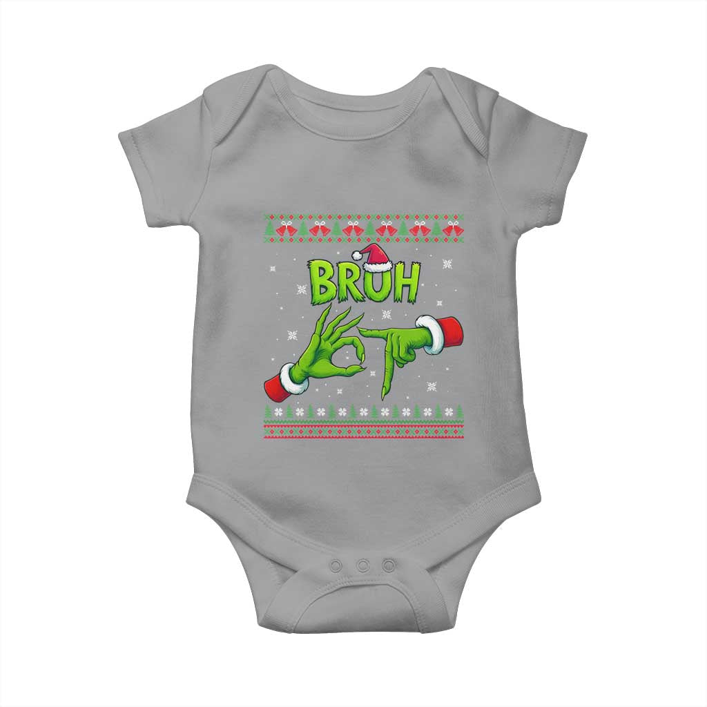 Christmas Bruh 67 Green Hands Meme Baby Onesie Funny Six Seven Meme Holiday Ugly Sweater - Wonder Print Shop