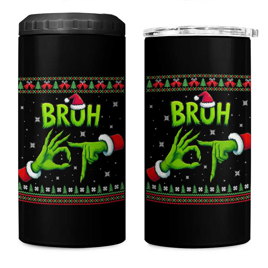Christmas Bruh 67 Green Hands Meme 4 in 1 Can Cooler Tumbler Funny Six Seven Meme Holiday Ugly Sweater - Wonder Print Shop