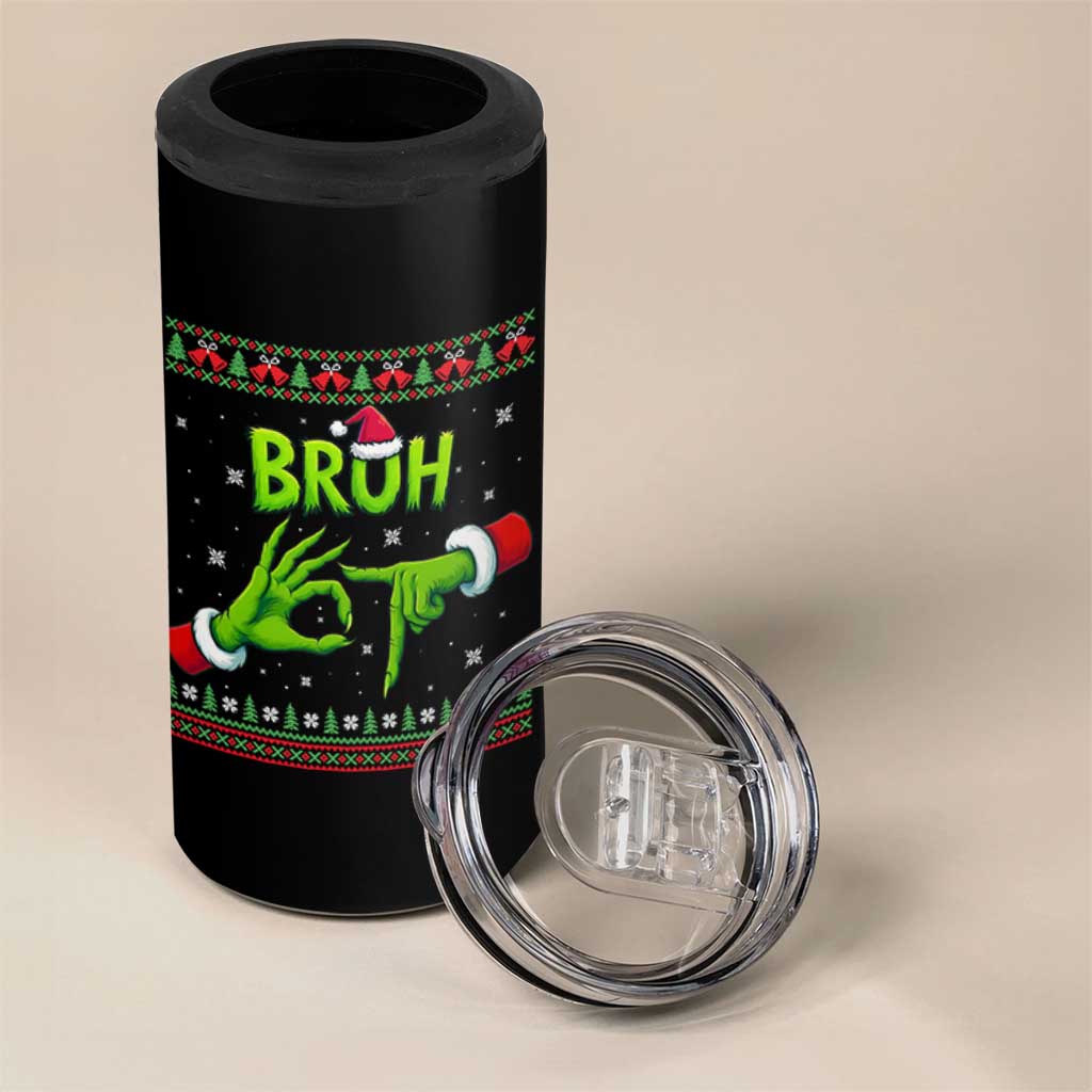 Christmas Bruh 67 Green Hands Meme 4 in 1 Can Cooler Tumbler Funny Six Seven Meme Holiday Ugly Sweater - Wonder Print Shop