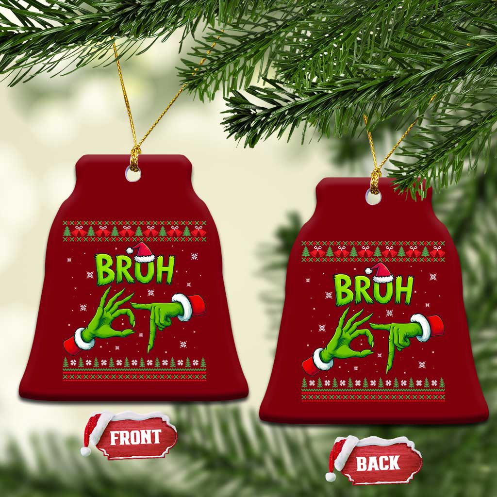 Christmas Bruh 67 Green Hands Meme Ceramic Ornament Funny Six Seven Meme Holiday Ugly Sweater - Wonder Print Shop