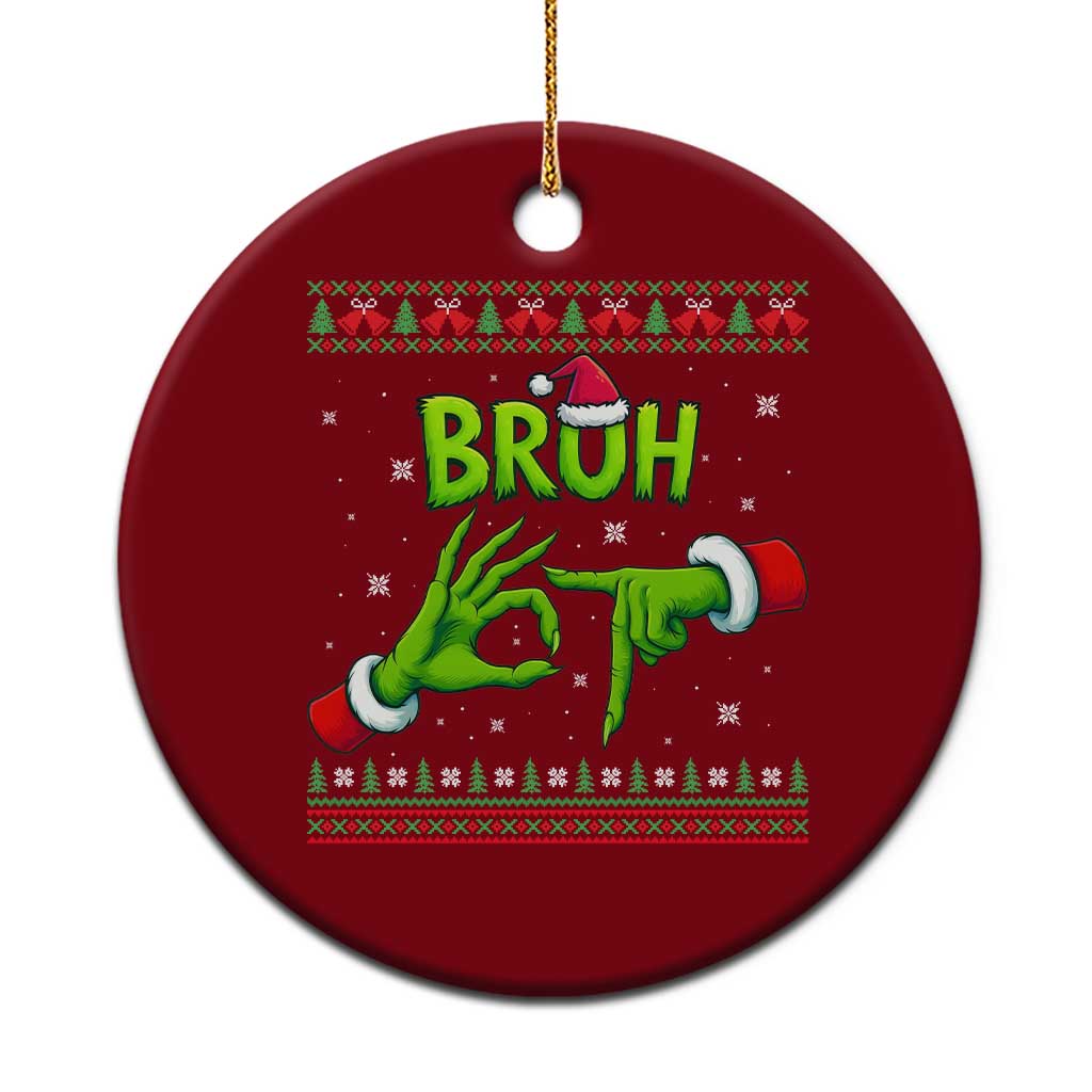 Christmas Bruh 67 Green Hands Meme Ceramic Ornament Funny Six Seven Meme Holiday Ugly Sweater - Wonder Print Shop