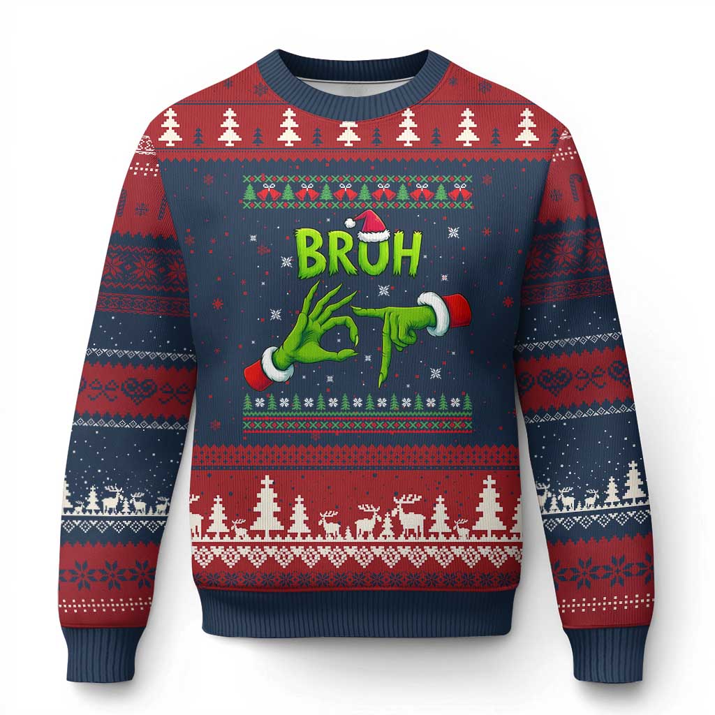 Xmas Bruh 67 Green Hands Meme Ugly Christmas Sweater Funny Six Seven Meme Holiday Ugly Sweater - Wonder Print Shop