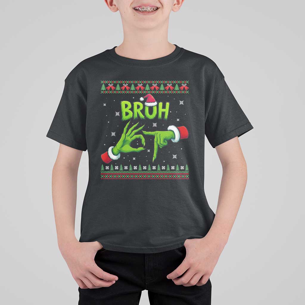 Christmas Bruh 67 Green Hands Meme T Shirt For Kid Funny Six Seven Meme Holiday Ugly Sweater - Wonder Print Shop