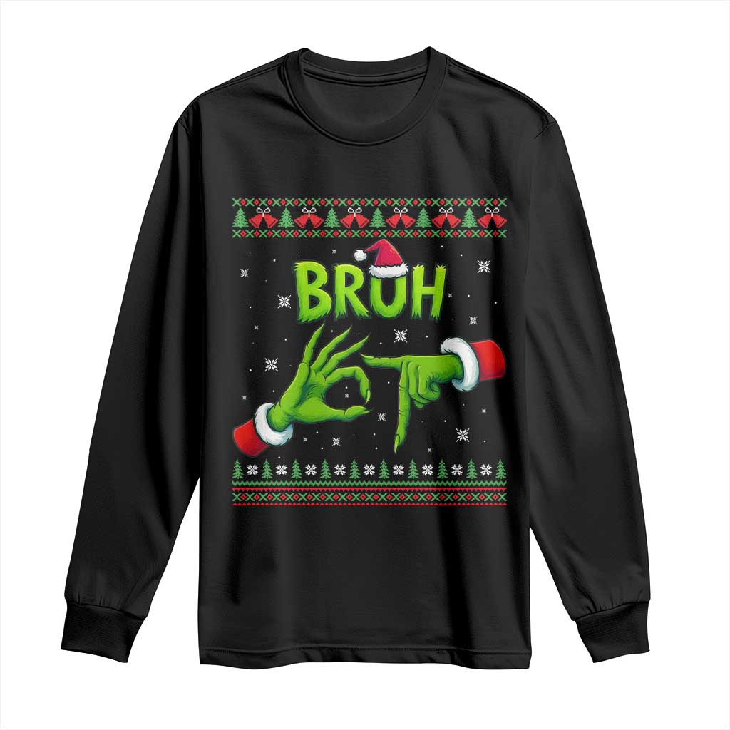 Christmas Bruh 67 Green Hands Meme Long Sleeve Shirt Funny Six Seven Meme Holiday Ugly Sweater - Wonder Print Shop