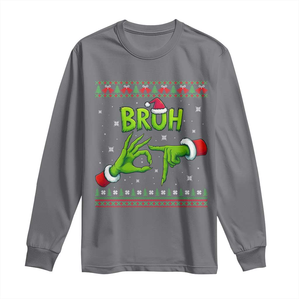 Christmas Bruh 67 Green Hands Meme Long Sleeve Shirt Funny Six Seven Meme Holiday Ugly Sweater - Wonder Print Shop