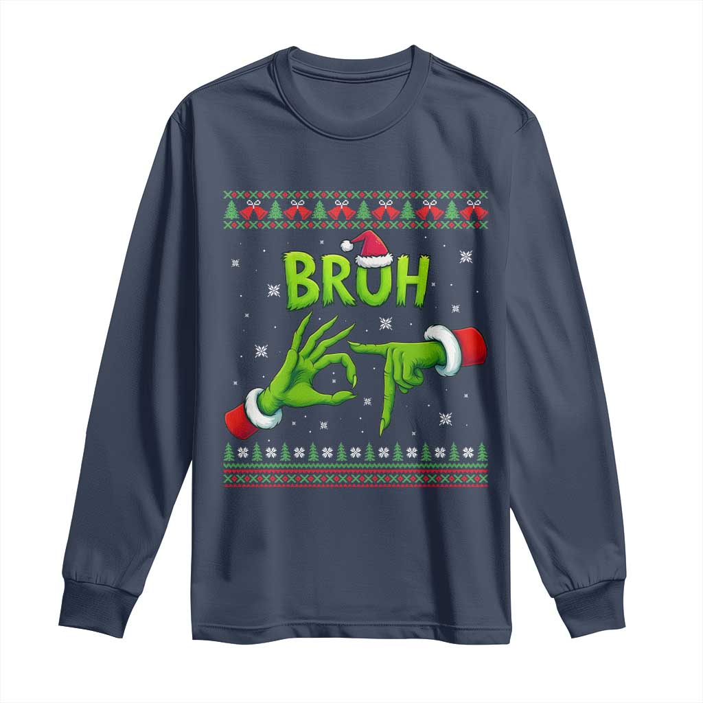 Christmas Bruh 67 Green Hands Meme Long Sleeve Shirt Funny Six Seven Meme Holiday Ugly Sweater - Wonder Print Shop