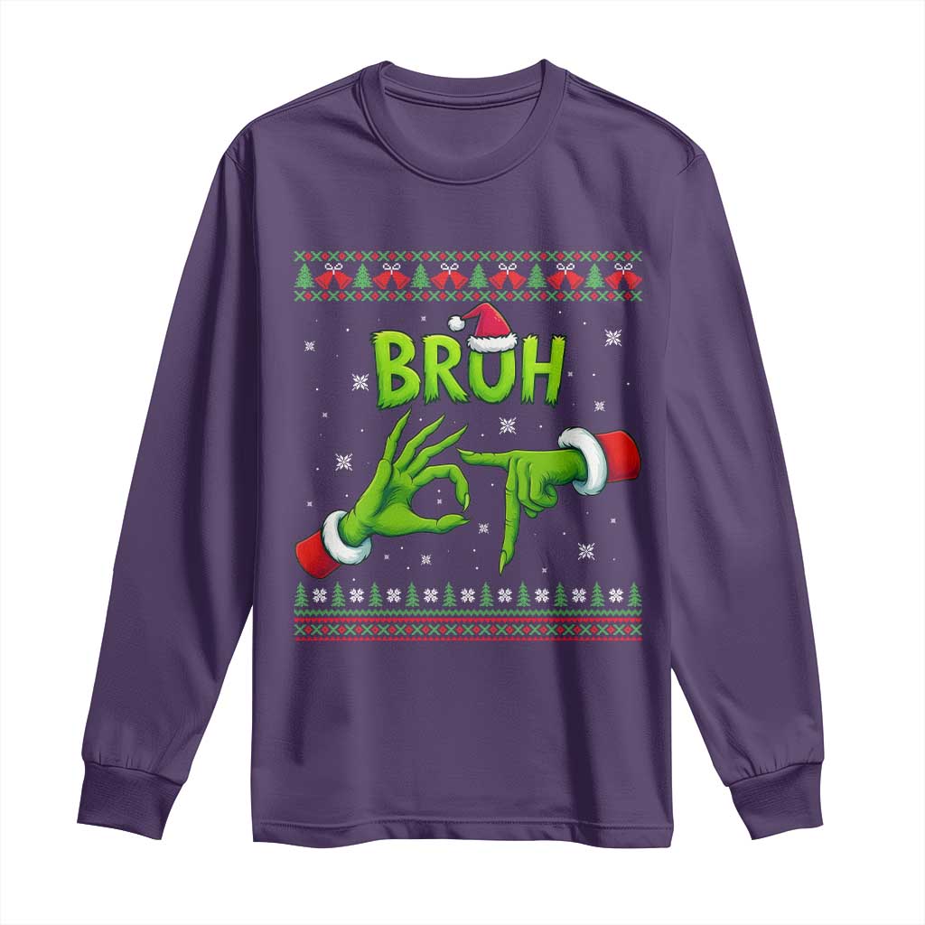 Christmas Bruh 67 Green Hands Meme Long Sleeve Shirt Funny Six Seven Meme Holiday Ugly Sweater - Wonder Print Shop