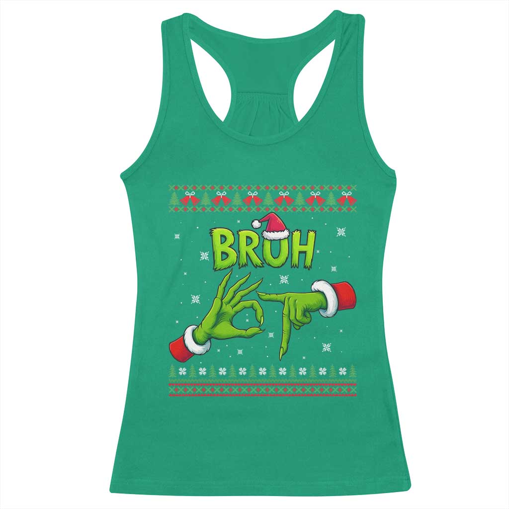 Christmas Bruh 67 Green Hands Meme Racerback Tank Top Funny Six Seven Meme Holiday Ugly Sweater - Wonder Print Shop