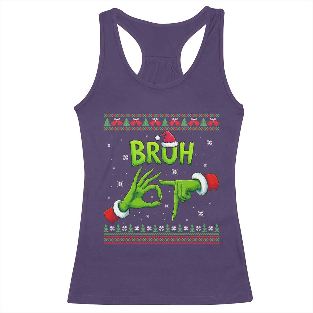 Christmas Bruh 67 Green Hands Meme Racerback Tank Top Funny Six Seven Meme Holiday Ugly Sweater - Wonder Print Shop