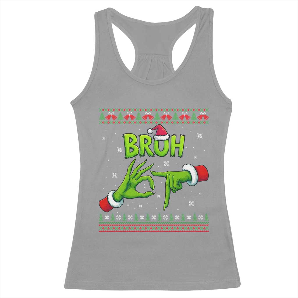 Christmas Bruh 67 Green Hands Meme Racerback Tank Top Funny Six Seven Meme Holiday Ugly Sweater - Wonder Print Shop
