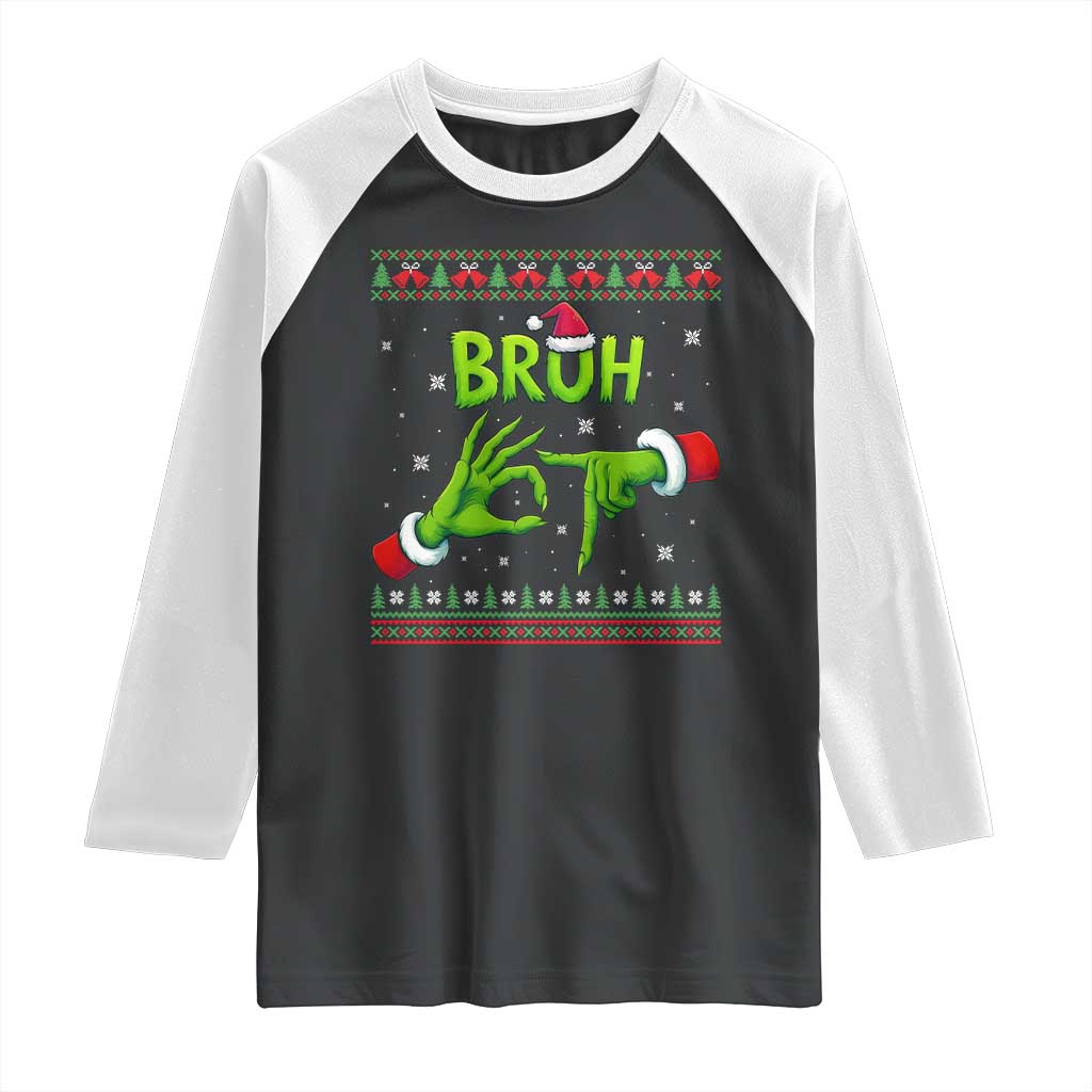 Christmas Bruh 67 Green Hands Meme Raglan Shirt Funny Six Seven Meme Holiday Ugly Sweater - Wonder Print Shop