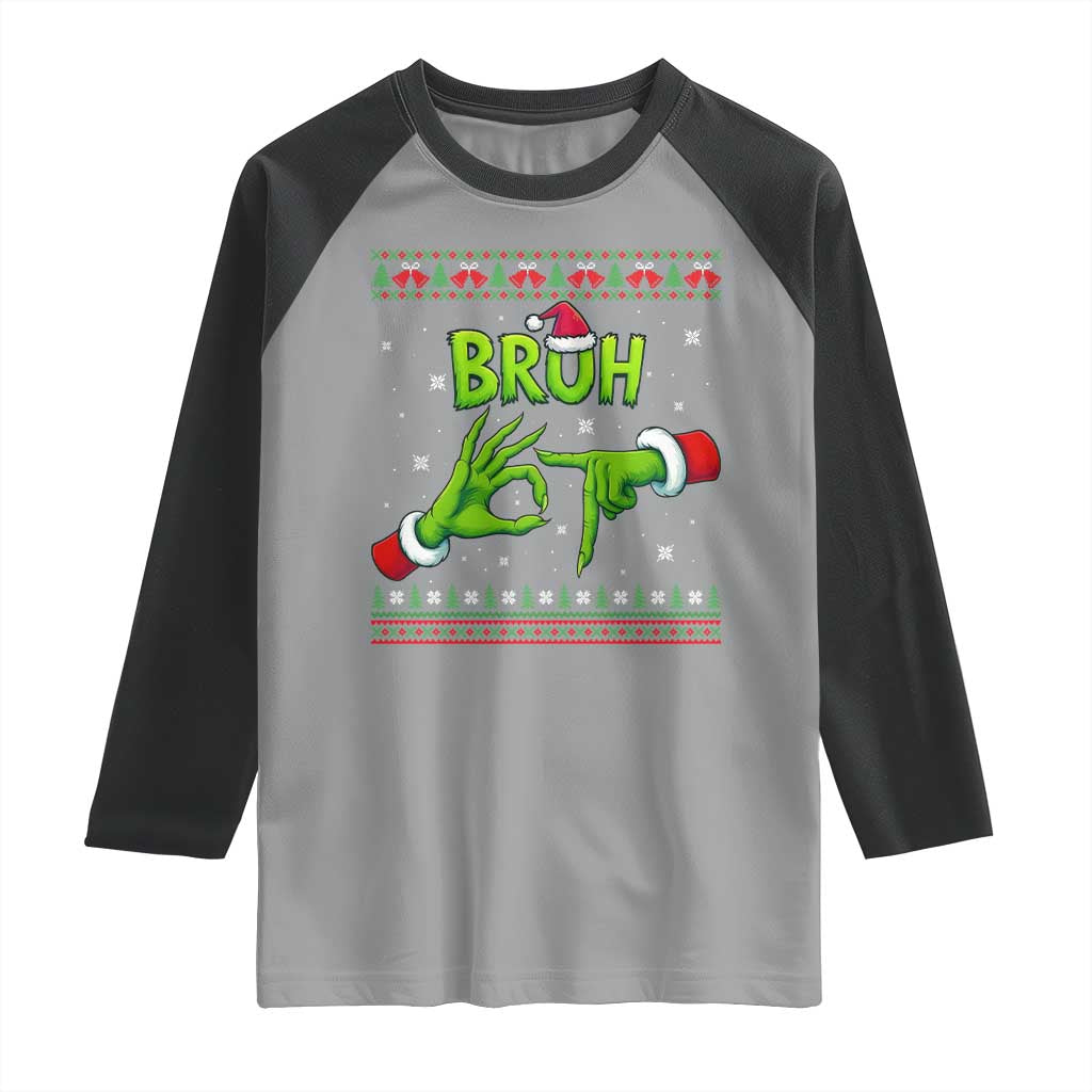 Christmas Bruh 67 Green Hands Meme Raglan Shirt Funny Six Seven Meme Holiday Ugly Sweater - Wonder Print Shop