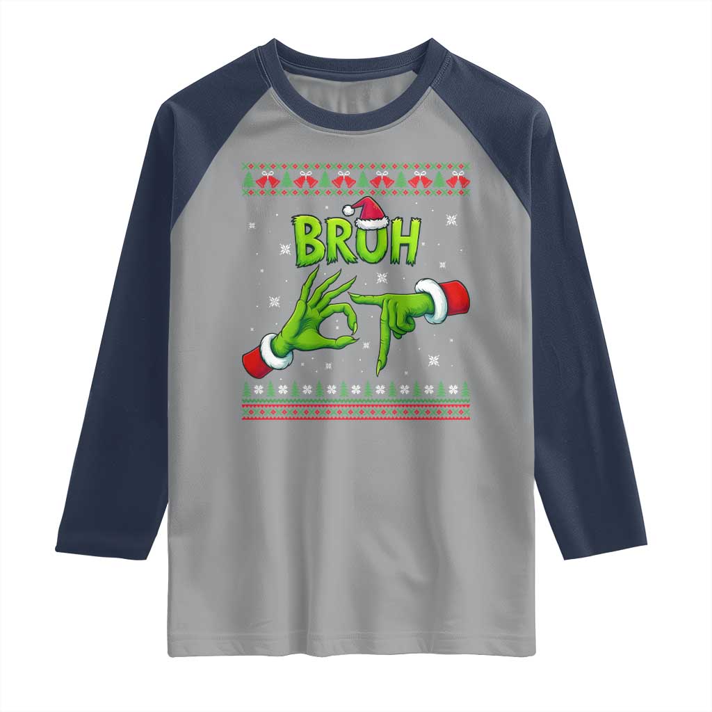 Christmas Bruh 67 Green Hands Meme Raglan Shirt Funny Six Seven Meme Holiday Ugly Sweater - Wonder Print Shop