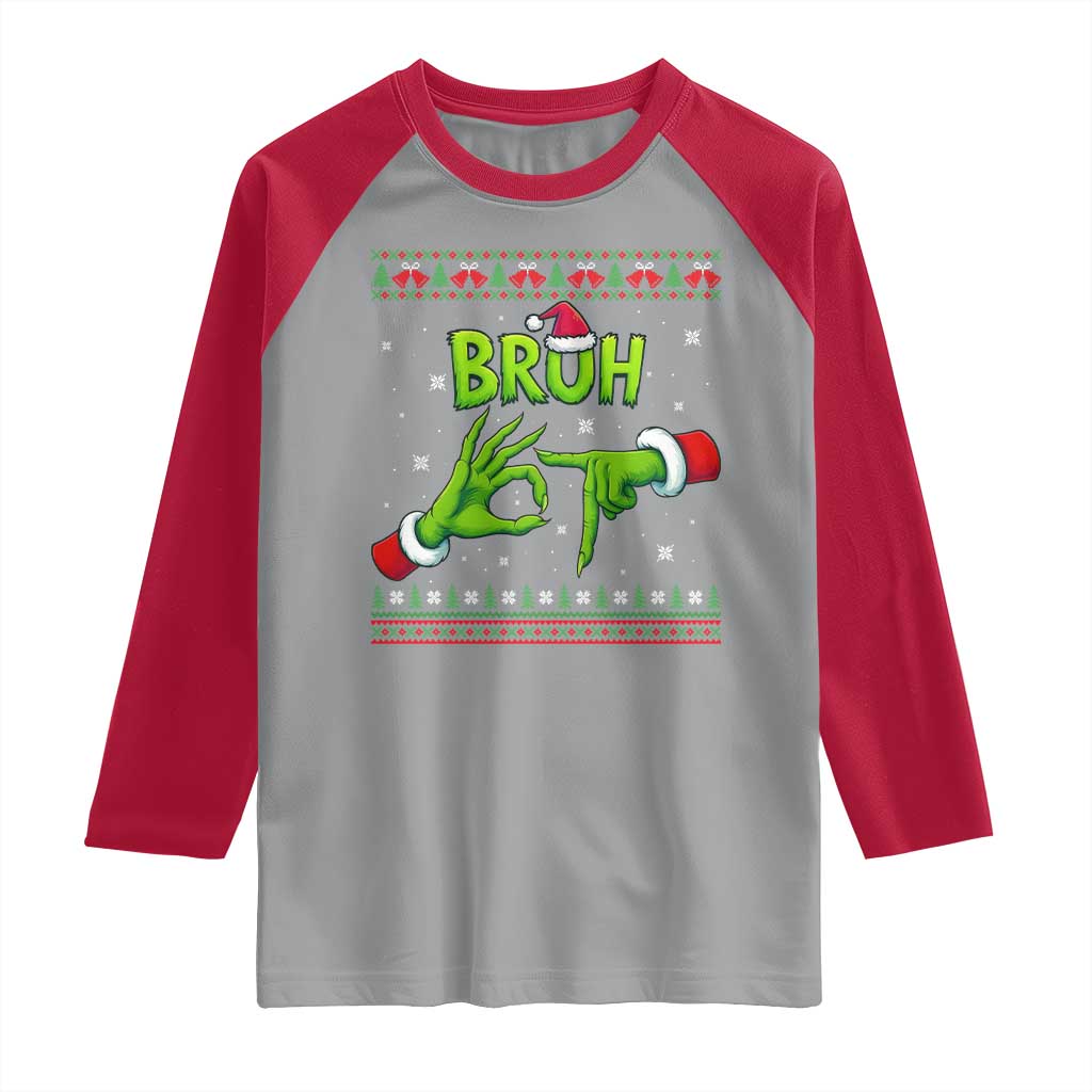 Christmas Bruh 67 Green Hands Meme Raglan Shirt Funny Six Seven Meme Holiday Ugly Sweater - Wonder Print Shop
