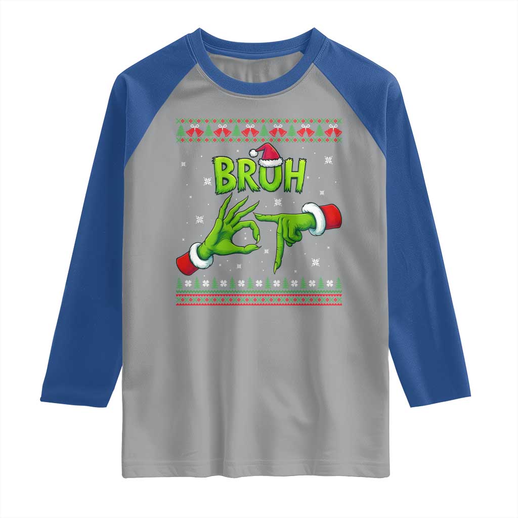 Christmas Bruh 67 Green Hands Meme Raglan Shirt Funny Six Seven Meme Holiday Ugly Sweater - Wonder Print Shop
