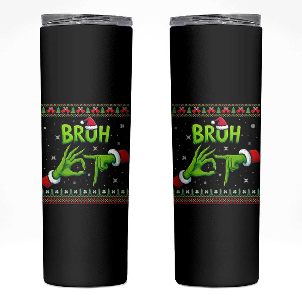 Christmas Bruh 67 Green Hands Meme Skinny Tumbler Funny Six Seven Meme Holiday Ugly Sweater - Wonder Print Shop