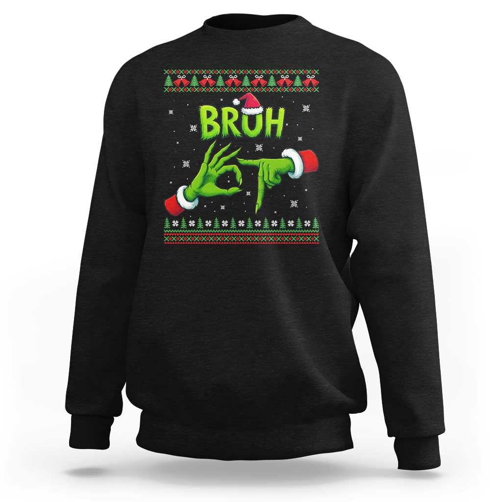 Christmas Bruh 67 Green Hands Meme Sweatshirt Funny Six Seven Meme Holiday Ugly Sweater - Wonder Print Shop