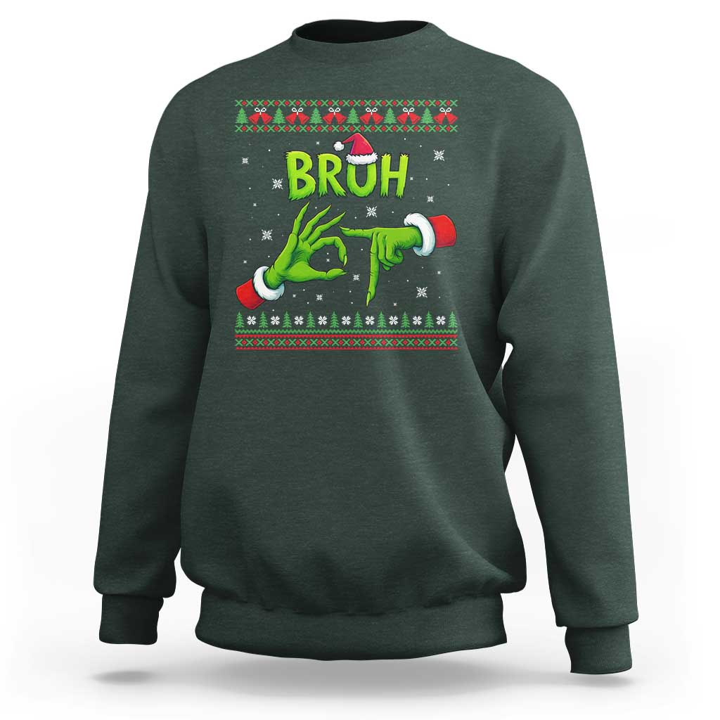Christmas Bruh 67 Green Hands Meme Sweatshirt Funny Six Seven Meme Holiday Ugly Sweater - Wonder Print Shop