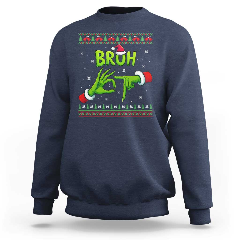 Christmas Bruh 67 Green Hands Meme Sweatshirt Funny Six Seven Meme Holiday Ugly Sweater - Wonder Print Shop
