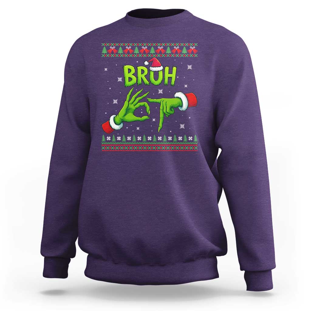Christmas Bruh 67 Green Hands Meme Sweatshirt Funny Six Seven Meme Holiday Ugly Sweater - Wonder Print Shop