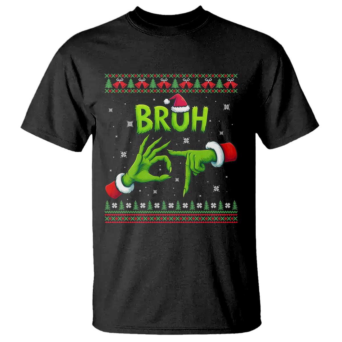 Christmas Bruh 67 Green Hands Meme T Shirt Funny Six Seven Meme Holiday Ugly Sweater - Wonder Print Shop