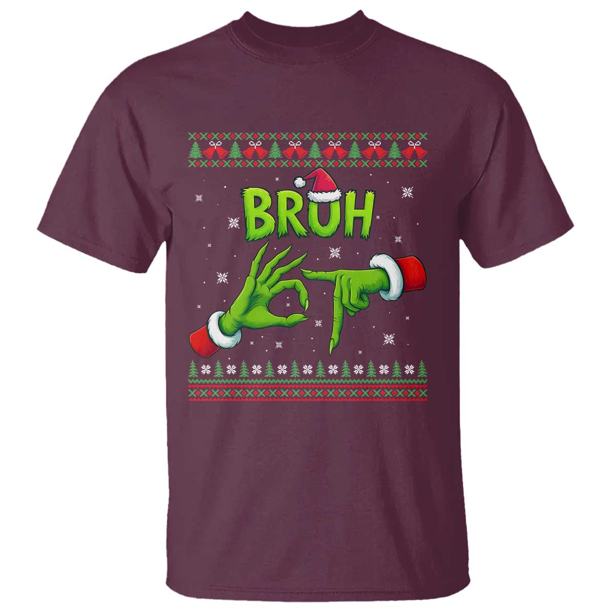 Christmas Bruh 67 Green Hands Meme T Shirt Funny Six Seven Meme Holiday Ugly Sweater - Wonder Print Shop