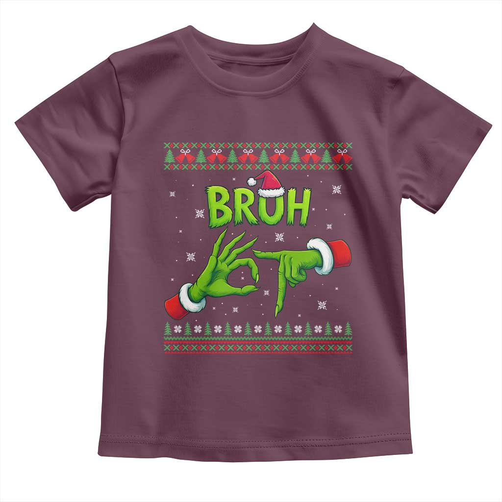Christmas Bruh 67 Green Hands Meme Toddler T Shirt Funny Six Seven Meme Holiday Ugly Sweater - Wonder Print Shop