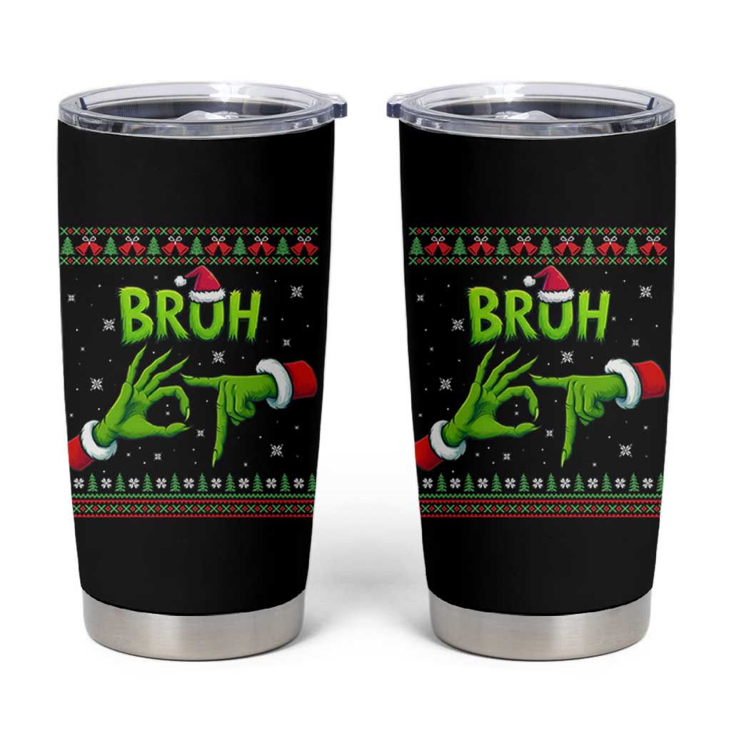 Christmas Bruh 67 Green Hands Meme Tumbler Cup Funny Six Seven Meme Holiday Ugly Sweater - Wonder Print Shop