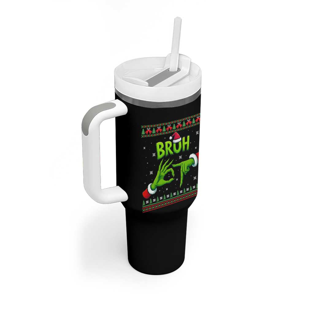 Christmas Bruh 67 Green Hands Meme Tumbler With Handle Funny Six Seven Meme Holiday Ugly Sweater - Wonder Print Shop