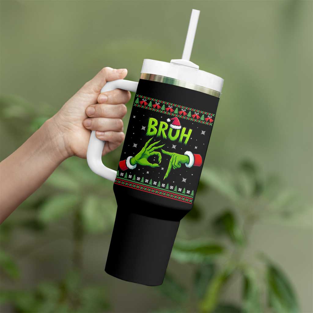 Christmas Bruh 67 Green Hands Meme Tumbler With Handle Funny Six Seven Meme Holiday Ugly Sweater - Wonder Print Shop