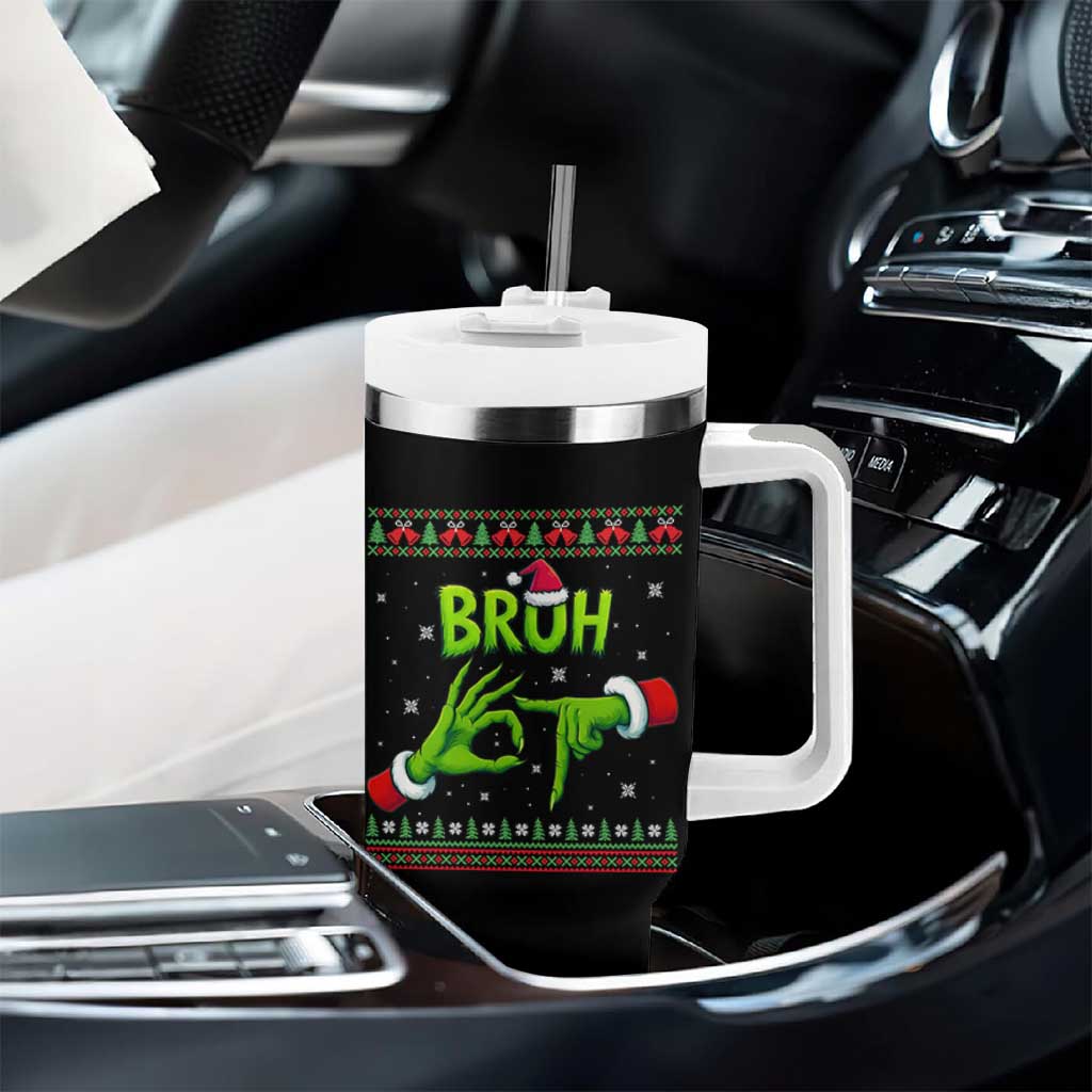 Christmas Bruh 67 Green Hands Meme Tumbler With Handle Funny Six Seven Meme Holiday Ugly Sweater - Wonder Print Shop