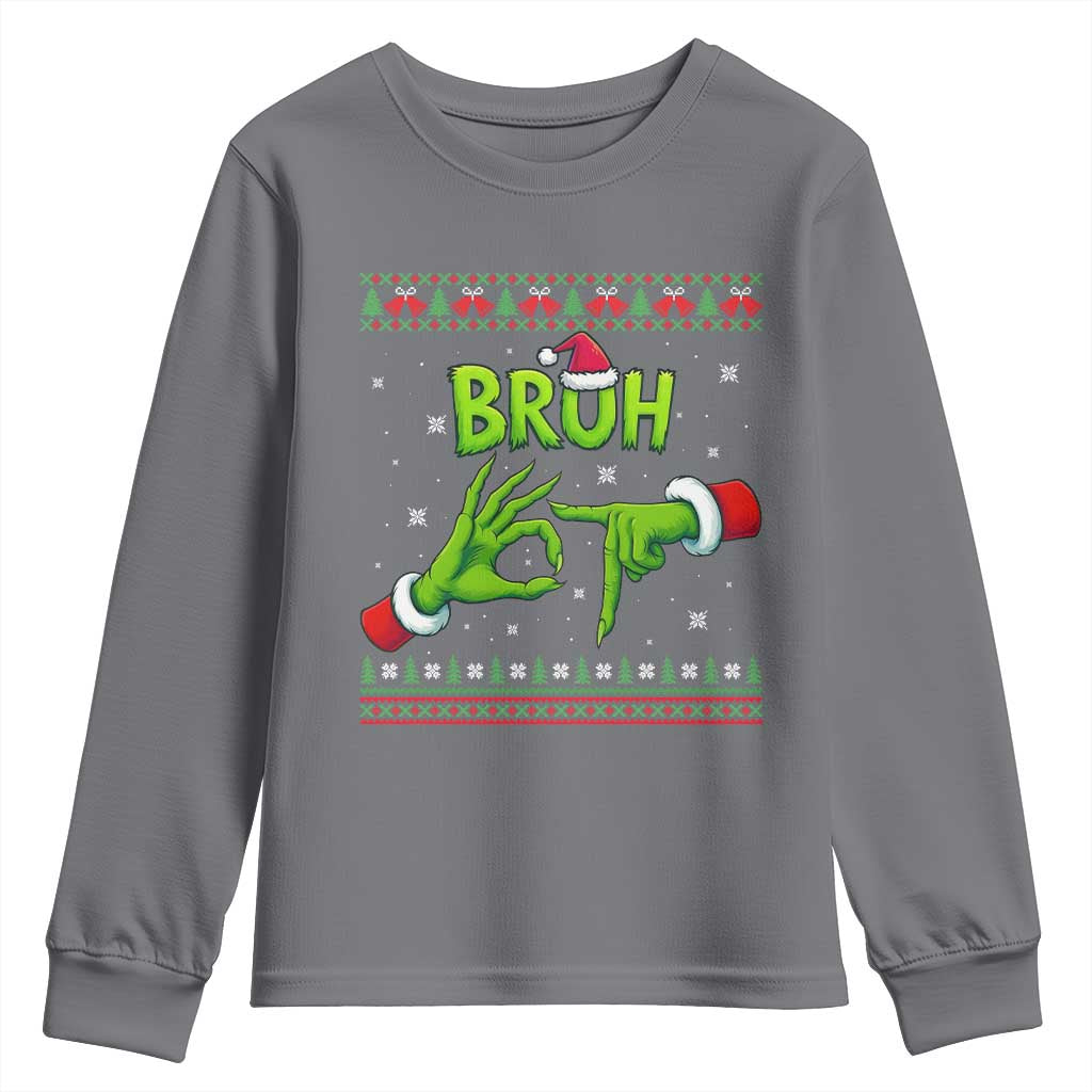 Christmas Bruh 67 Green Hands Meme Youth Sweatshirt Funny Six Seven Meme Holiday Ugly Sweater - Wonder Print Shop