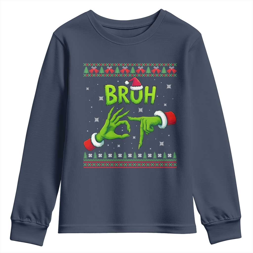 Christmas Bruh 67 Green Hands Meme Youth Sweatshirt Funny Six Seven Meme Holiday Ugly Sweater - Wonder Print Shop