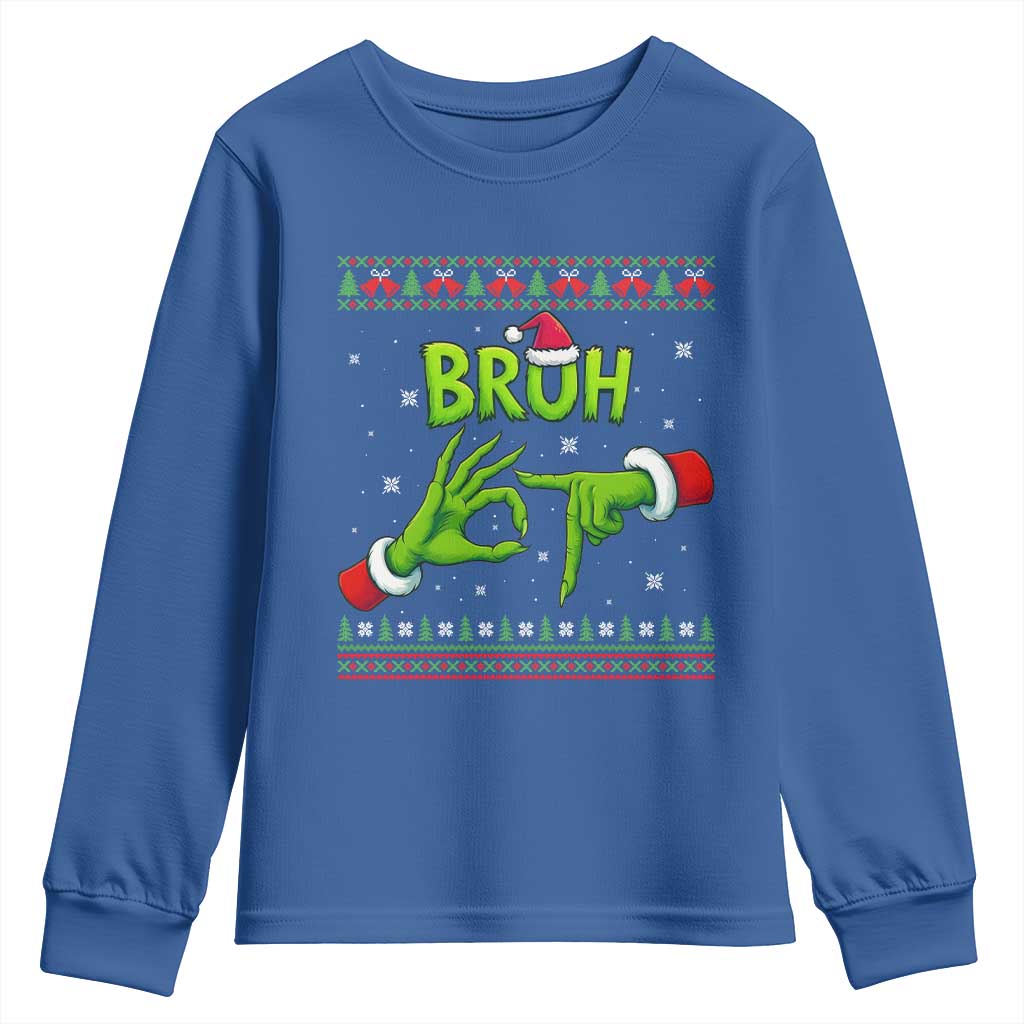 Christmas Bruh 67 Green Hands Meme Youth Sweatshirt Funny Six Seven Meme Holiday Ugly Sweater - Wonder Print Shop