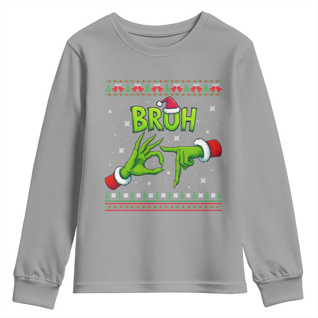 Christmas Bruh 67 Green Hands Meme Youth Sweatshirt Funny Six Seven Meme Holiday Ugly Sweater - Wonder Print Shop