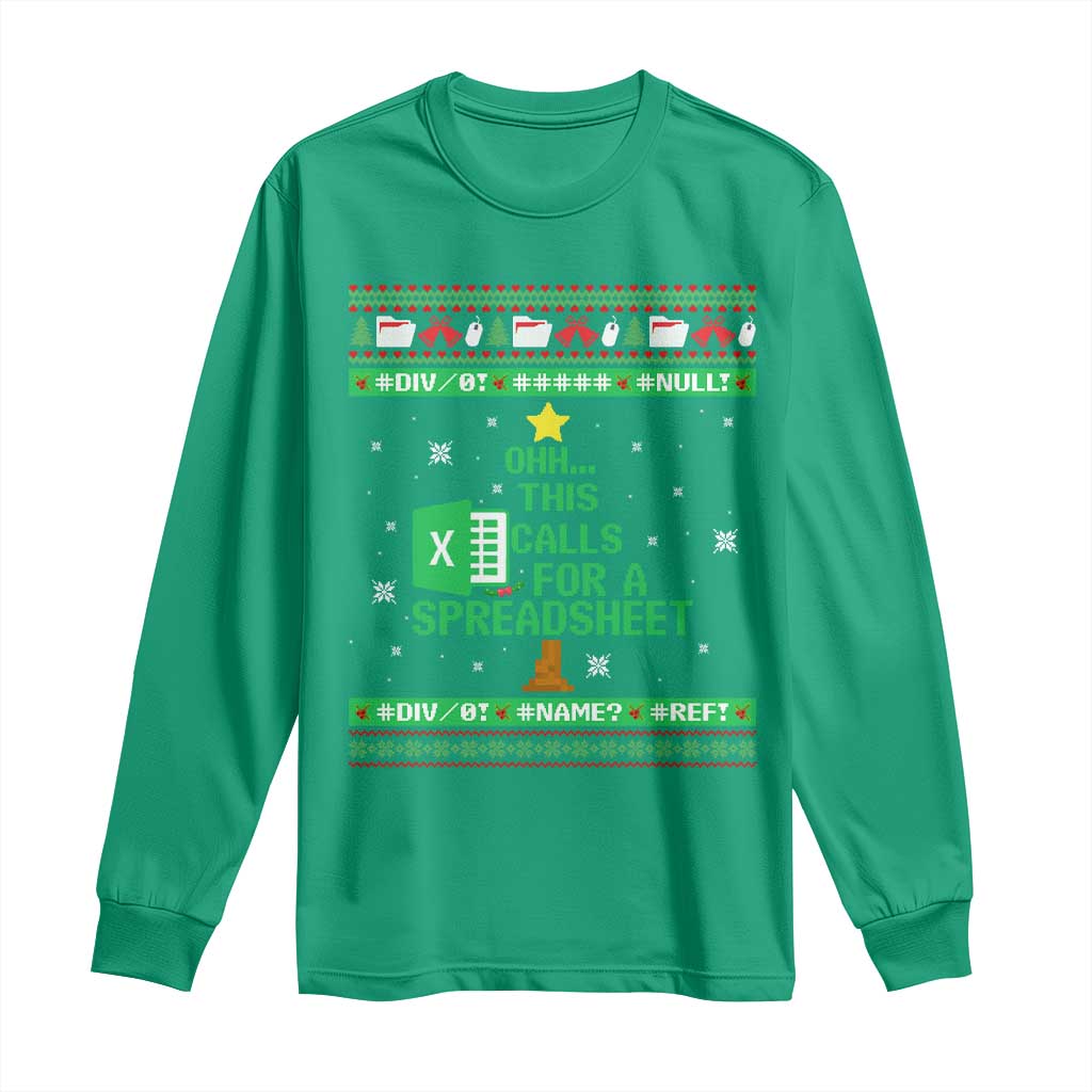 Funny Excel Christmas Tree Long Sleeve Shirt This Calls for a Spreadsheet Xmas DIV0 Errors - Wonder Print Shop