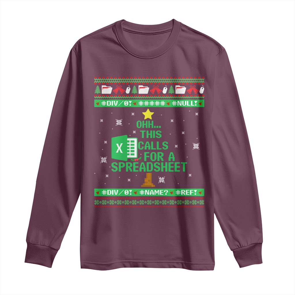 Funny Excel Christmas Tree Long Sleeve Shirt This Calls for a Spreadsheet Xmas DIV0 Errors - Wonder Print Shop