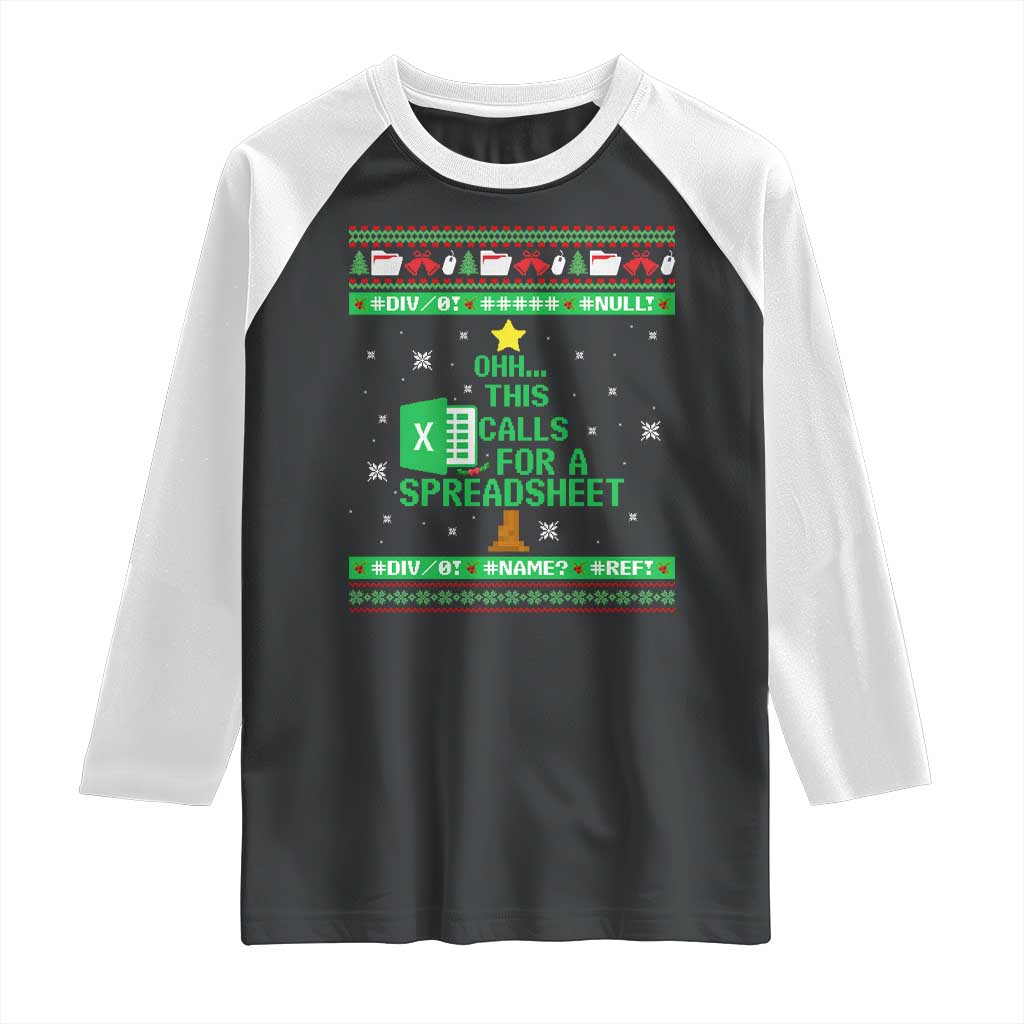 Funny Excel Christmas Tree Raglan Shirt This Calls for a Spreadsheet Xmas DIV0 Errors - Wonder Print Shop