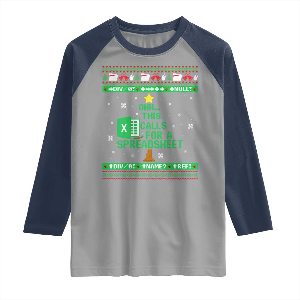 Funny Excel Christmas Tree Raglan Shirt This Calls for a Spreadsheet Xmas DIV0 Errors - Wonder Print Shop
